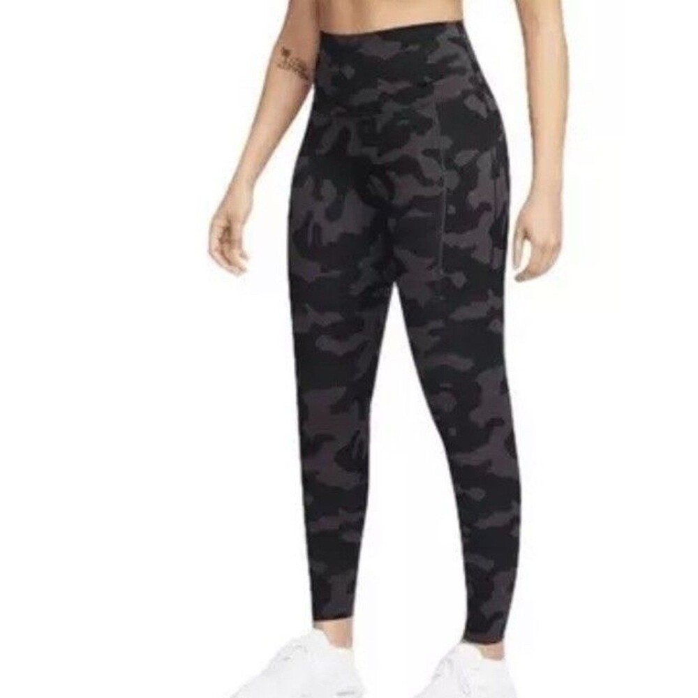 Nike Dri Fit Women’s Camo Leggings Gray Black High Rise Athletic Size Large